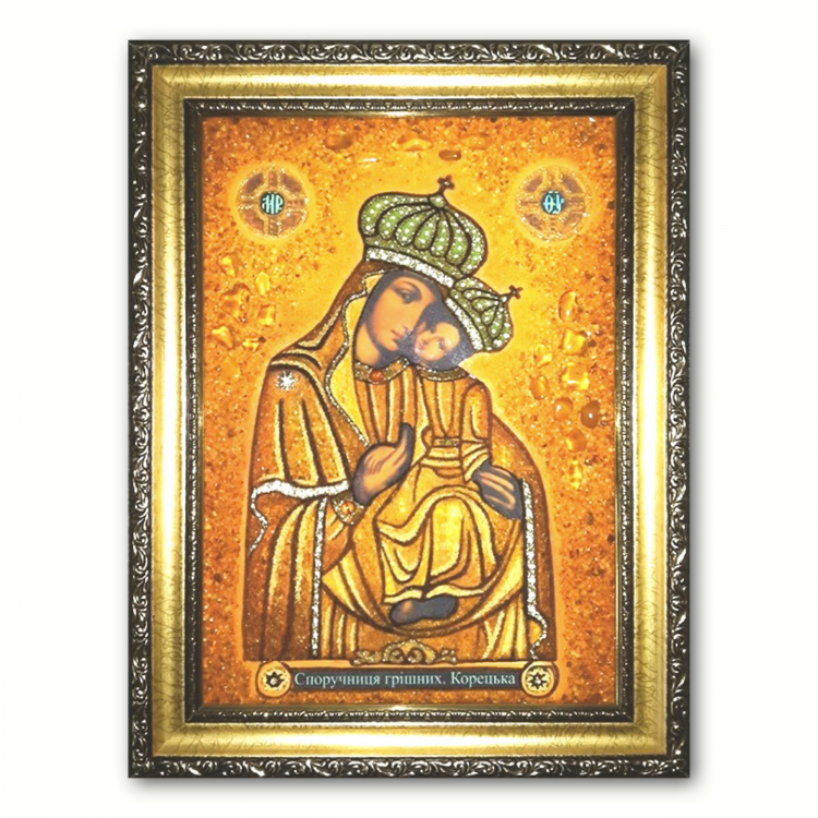 Икона Споручница грешных (Корецкая) из янтаря