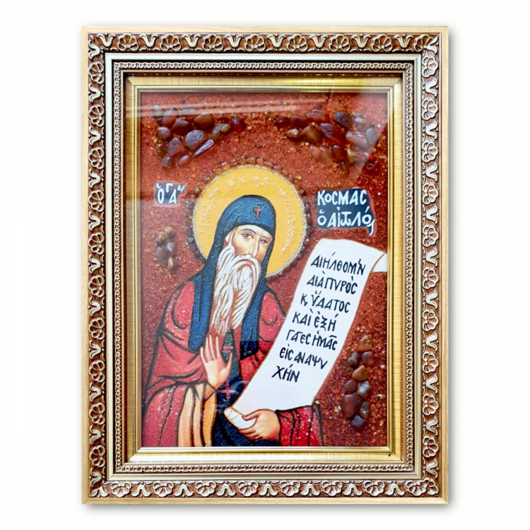 Икона Святой Косма Этолийский из янтаря