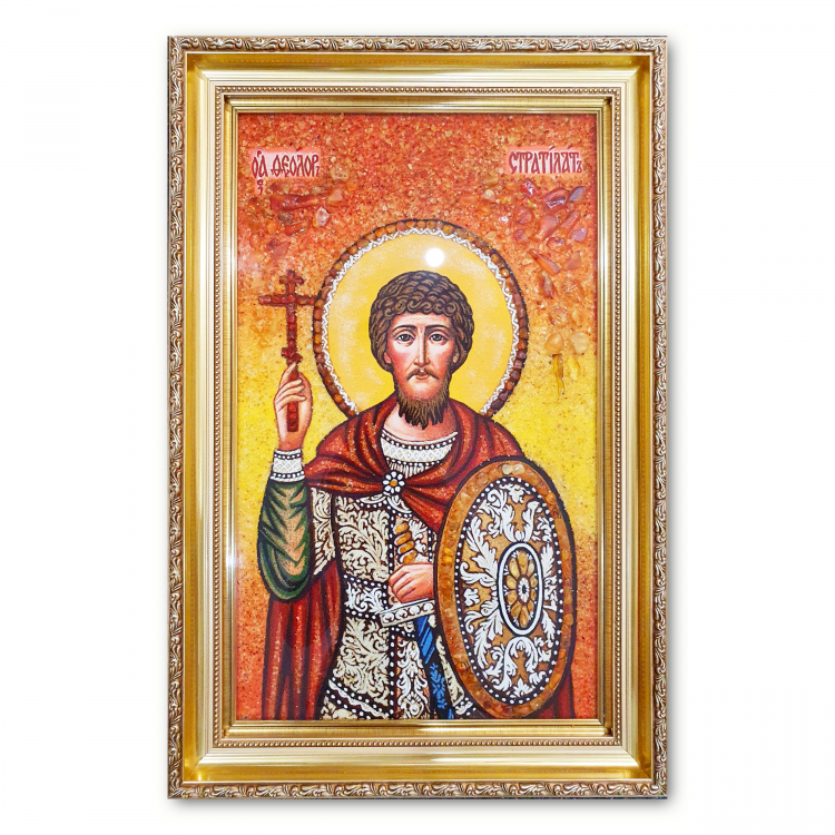 Икона Святой Феодор Стратилат (Федор) из янтаря