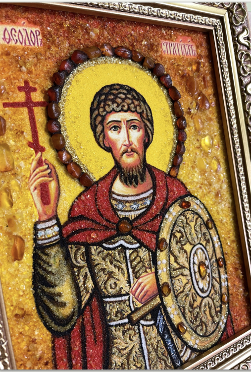 Икона Святой Феодор Стратилат (Федор) из янтаря