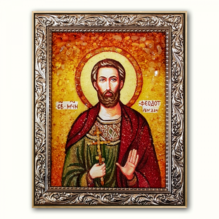 Икона Святой мученик Богдан (Феодот) из янтаря
