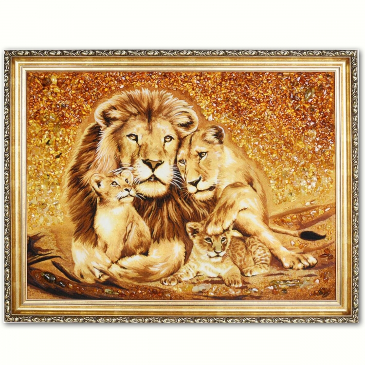 Картина Красивые львы - семейная идиллия из янтаря