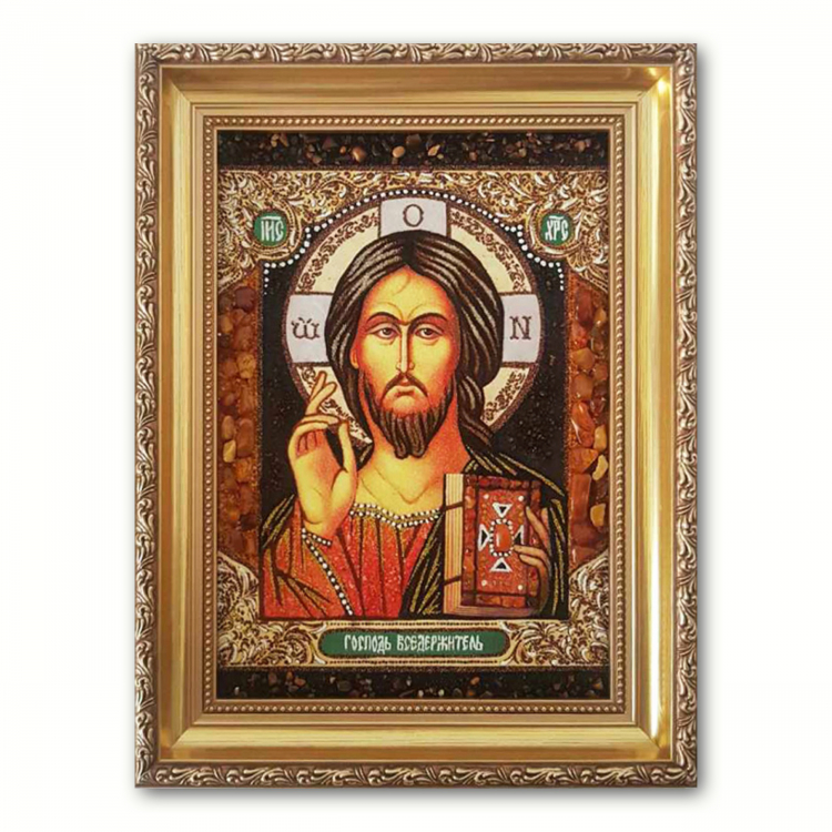 Икона Господь Вседержитель из янтаря