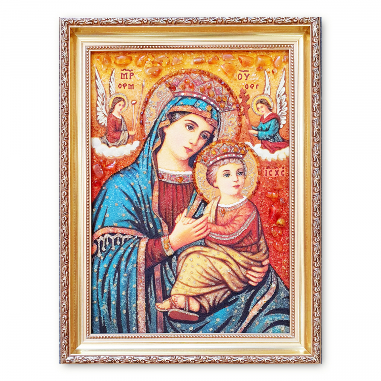 Икона Неустанной Помощи Богородица из янтаря