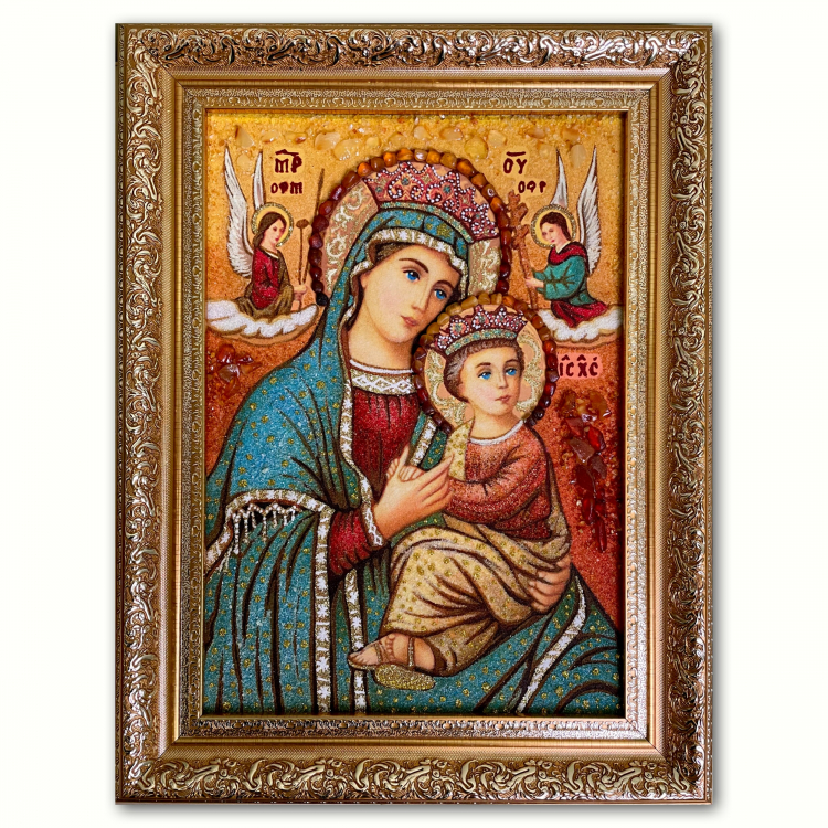 Икона Неустанной Помощи Богородица из янтаря