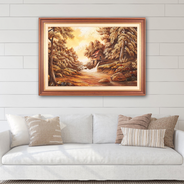 Пейзаж - Домик в осеннем лесу из янтаря