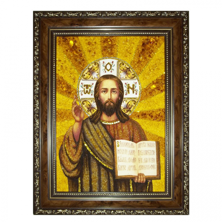 Икона Спаситель с лучами из янтаря