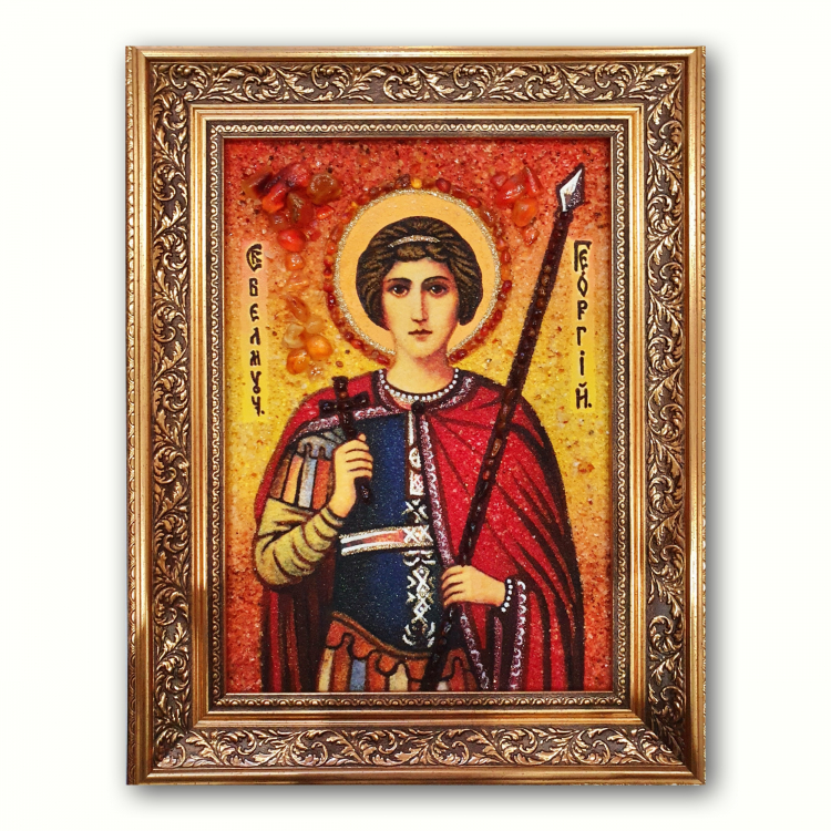 Икона Святой Георгий Победоносец из янтаря