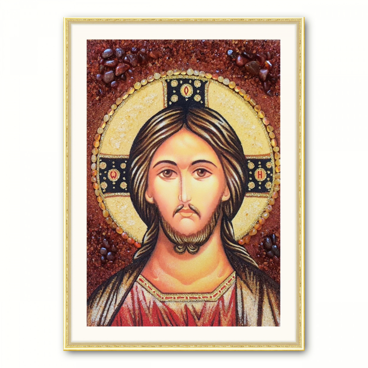 Икона Иисус Христос Казанский из янтаря