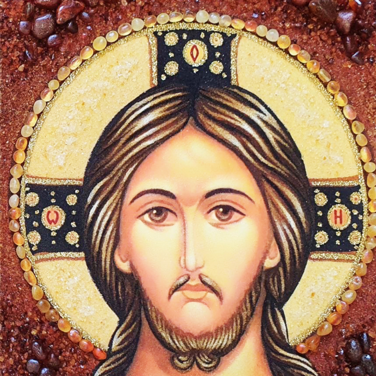 Икона Иисус Христос Казанский из янтаря