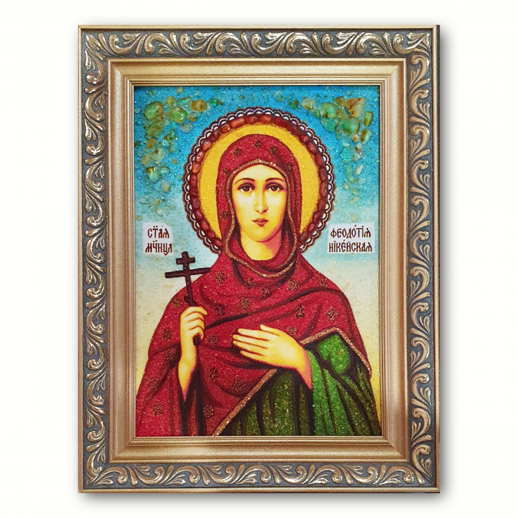 Икона Мученица Феодотия Никейская из янтаря
