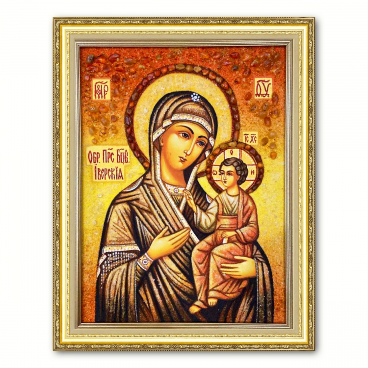 Икона Иверская Матерь Божия из янтаря