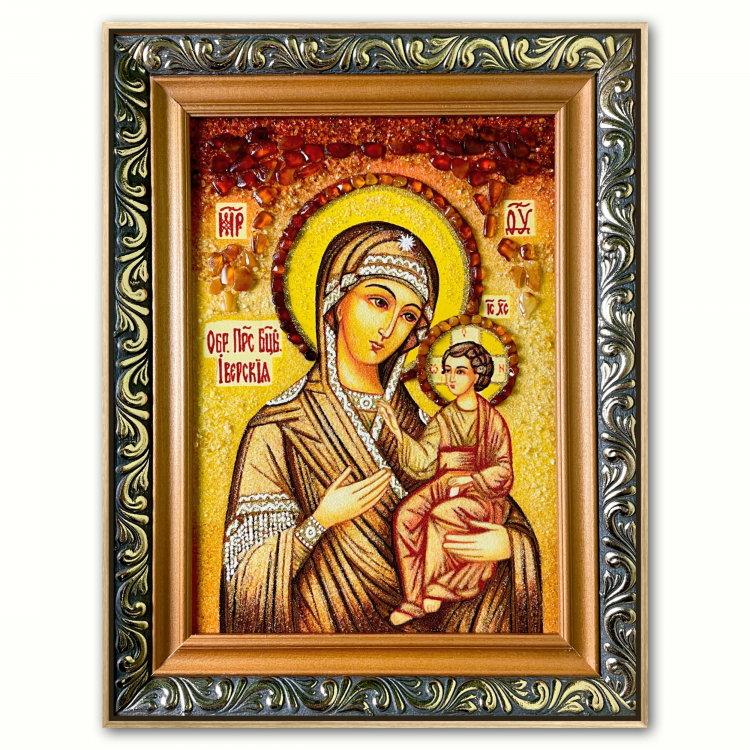 Икона Иверская Матерь Божия из янтаря