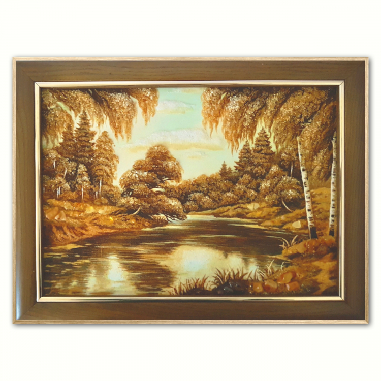 Пейзаж - Березы у реки из янтаря