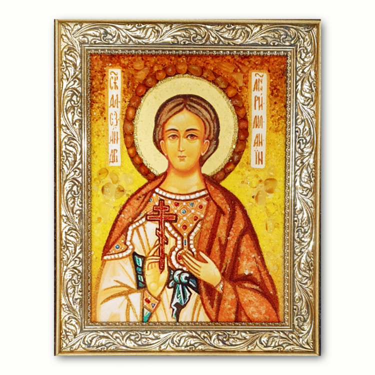 Икона Святой Мученик Александр Римлянин из янтаря