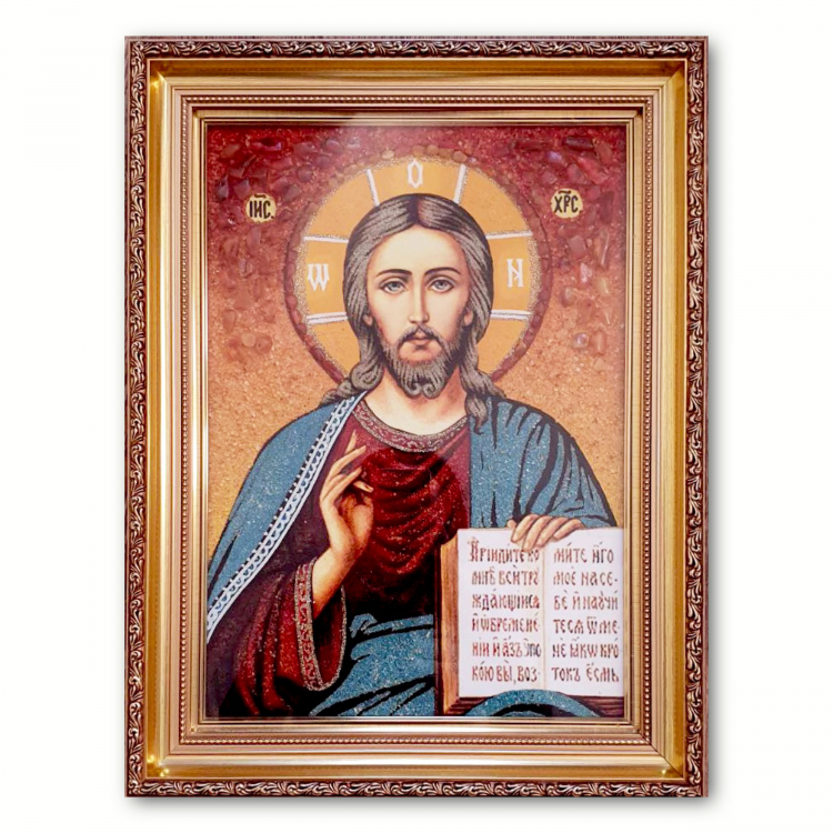 Икона Иисус Казанский спаситель из янтаря