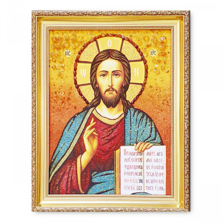 Икона Иисус Казанский спаситель из янтаря
