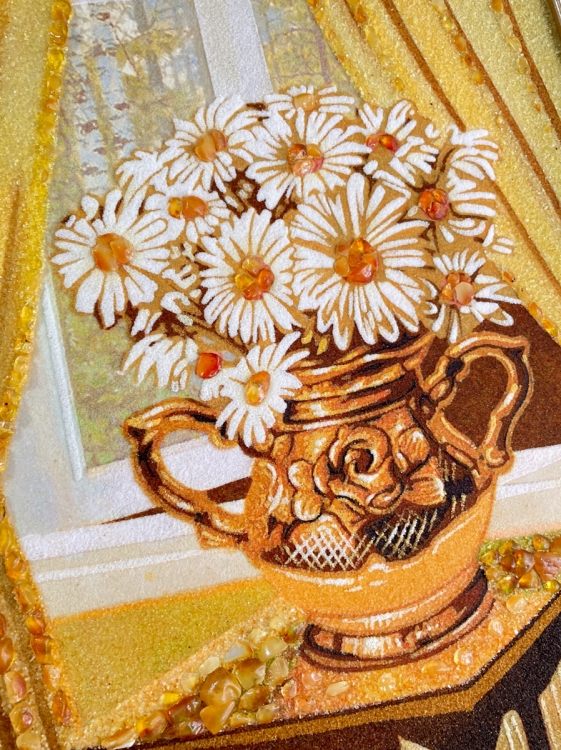 Картина Букет из ромашек. из янтаря