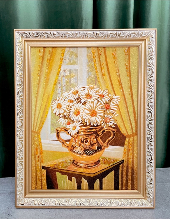 Картина Букет из ромашек. из янтаря