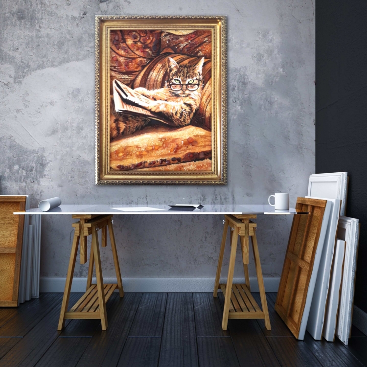 Картина Умный кот из янтаря