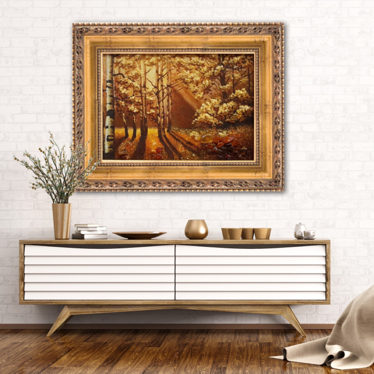 Пейзаж - Восход солнца в лесу из янтаря