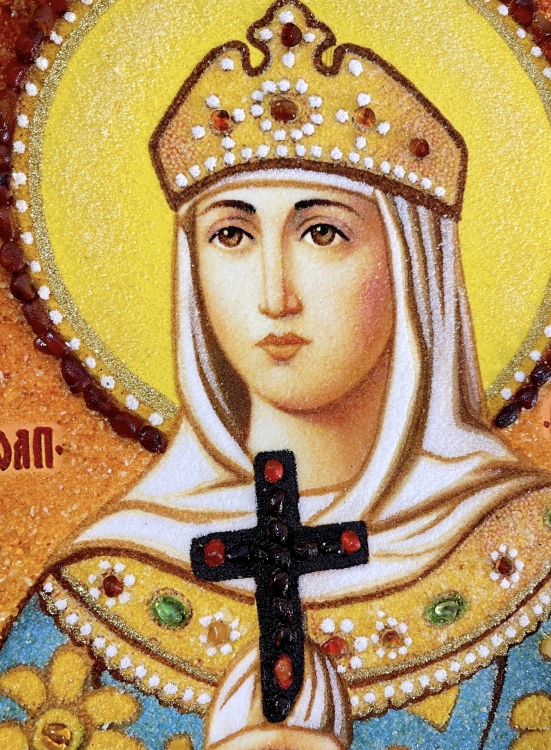Икона Равноапостольная княгиня Ольга из янтаря
