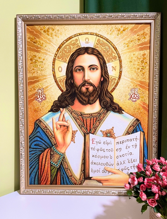 Икона Иисус Иверский из янтаря
