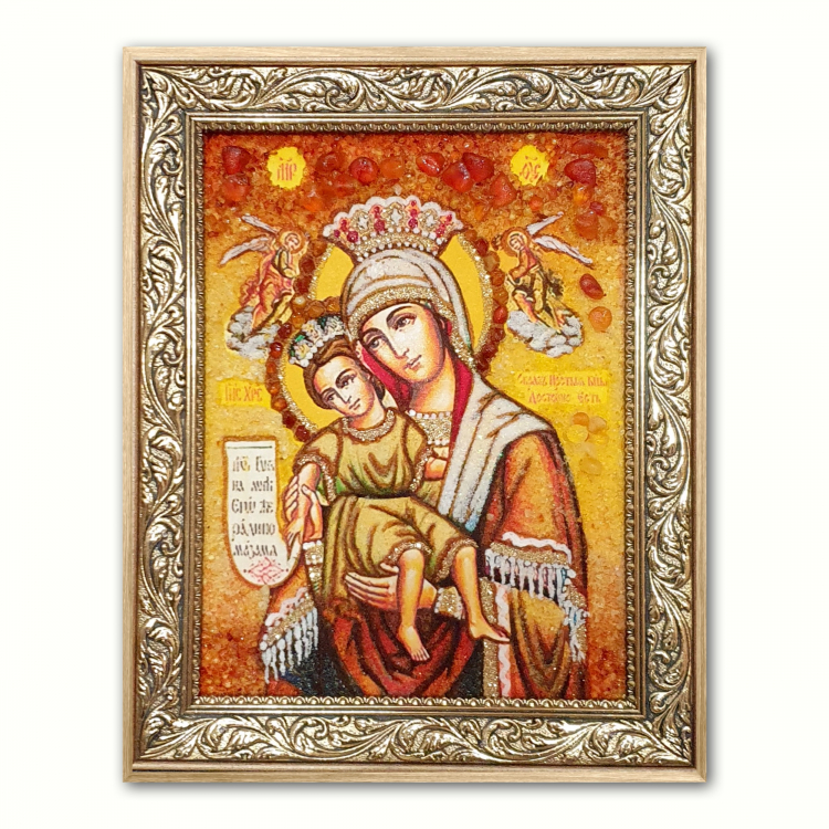Икона Богородица Достойно есть из янтаря
