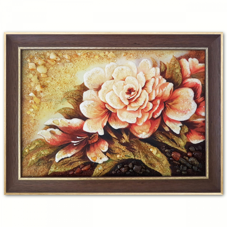 Картина Цветок пиона из янтаря