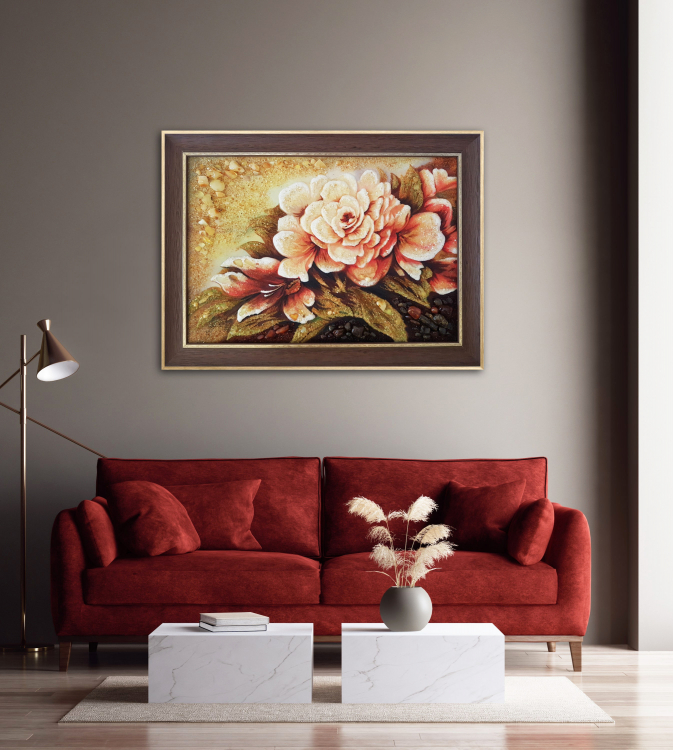 Картина Цветок пиона из янтаря