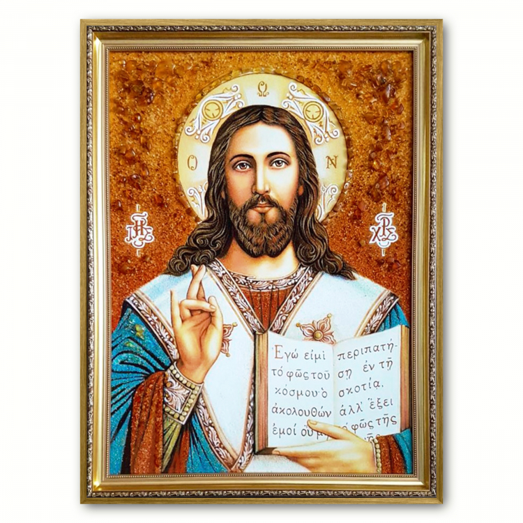 Икона Иисуса Христа Иверского из янтаря
