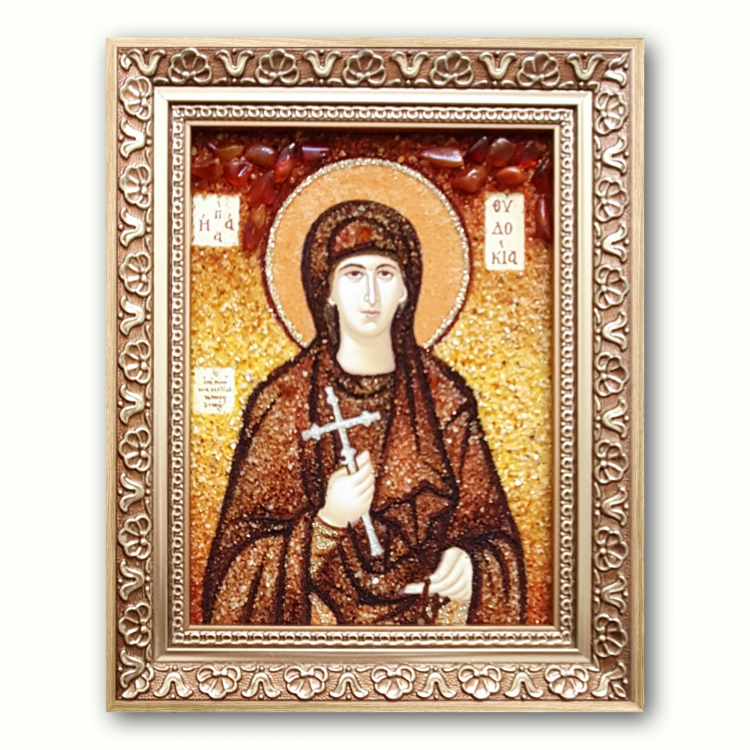 Ікона Свята Євфросинія (Євдокія) з бурштину
