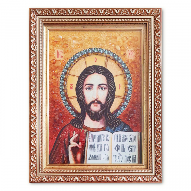 Ікона Вседержитель Казанський з бурштину