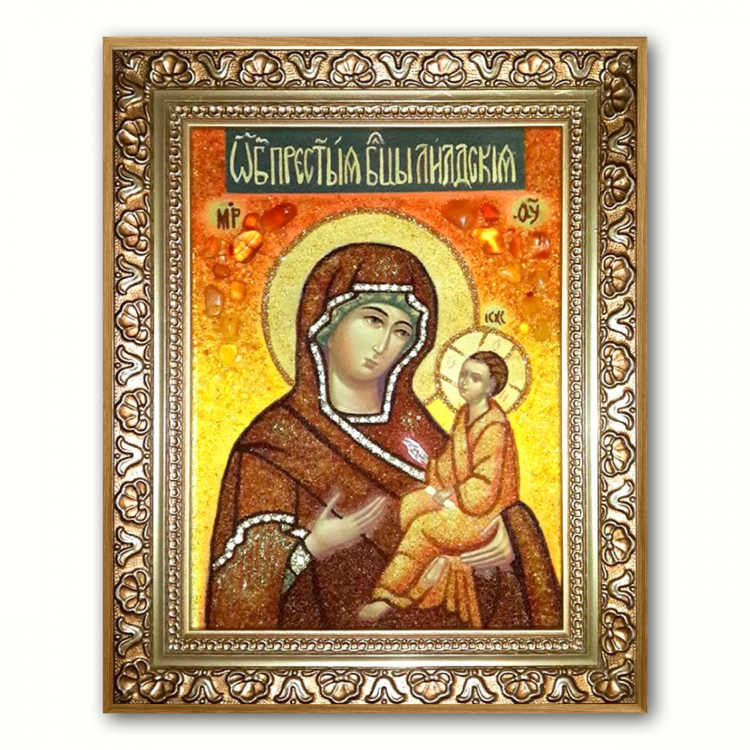 Ікона Ліддська Богородиця з бурштину