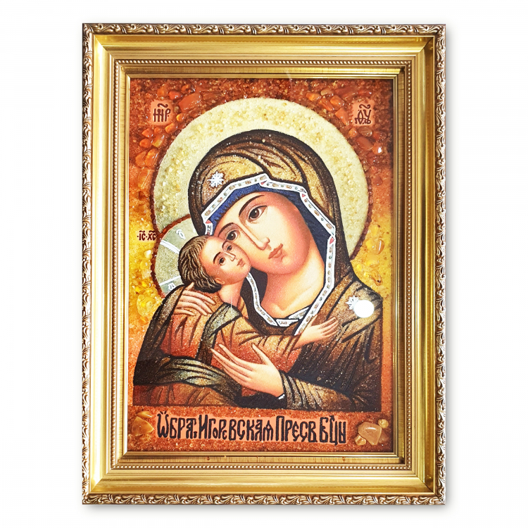 Ікона Ігорівська Богородиця з бурштину