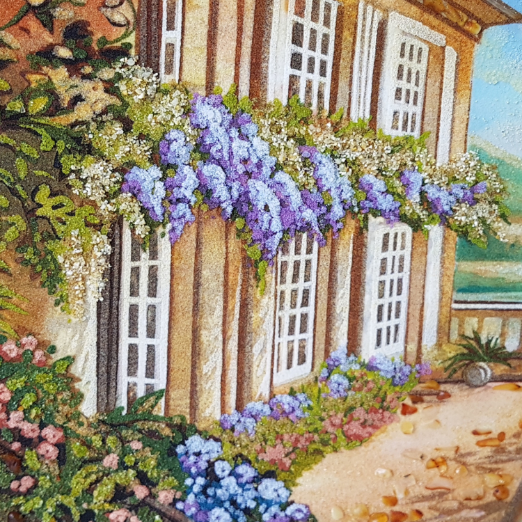 Пейзаж - Балкон із квітами з бурштину