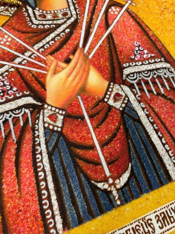 Ікона Семистрільна (Пом'якшення злих сердець) з бурштину