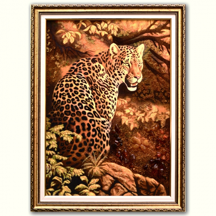 Картина Леопард – символ швидкості з бурштину