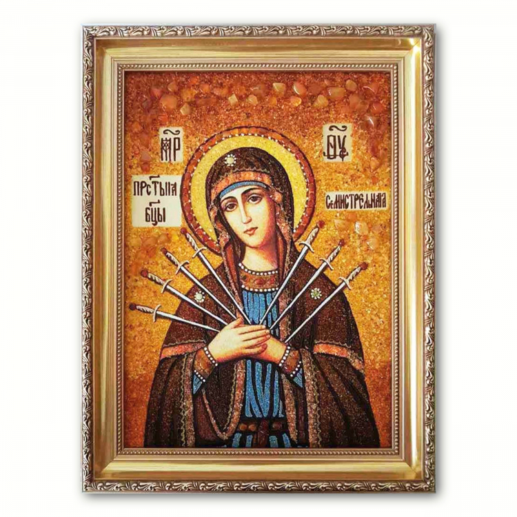 Семистрільна ікона Божої матері з бурштину