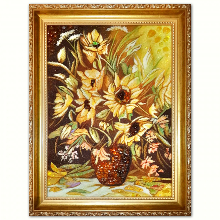 Картина Соняхи у бурштиновій вазі з бурштину