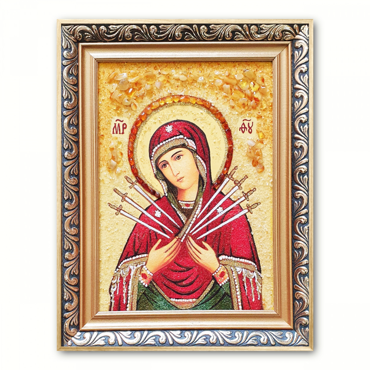 Ікона Семистрільна Богородиця з бурштину