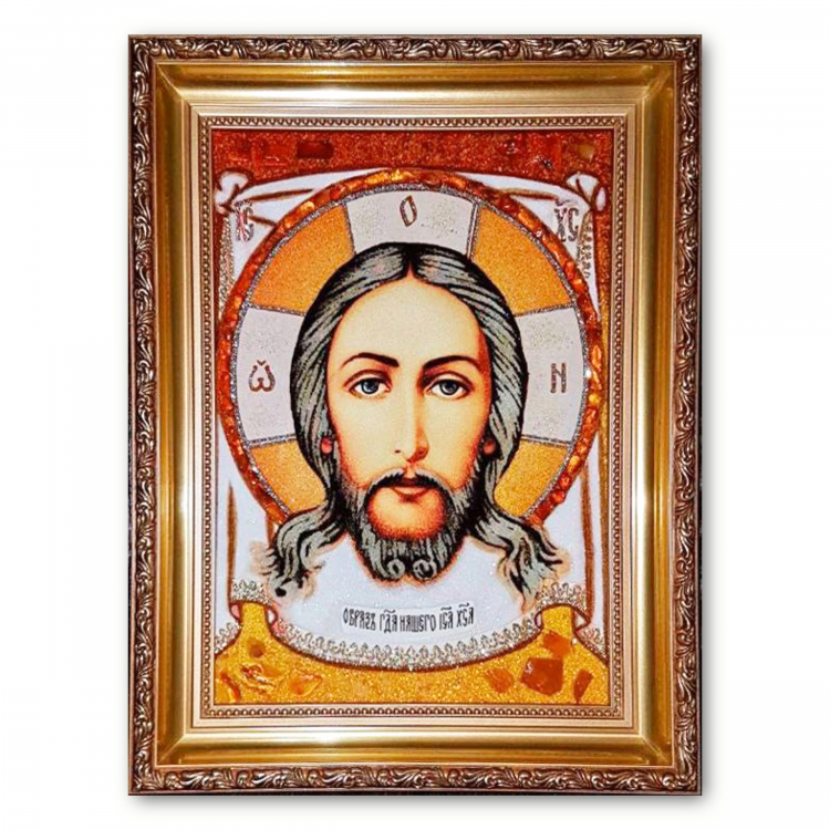 Ікона Спас Нерукотворний з бурштину