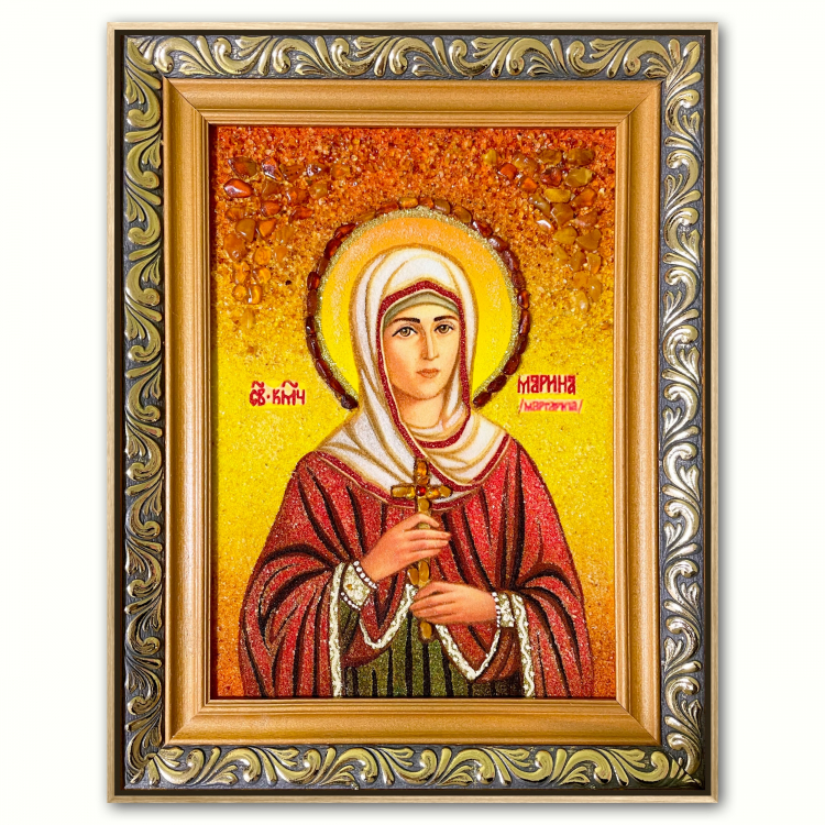 Ікона Марина (Маргарита)  з бурштину