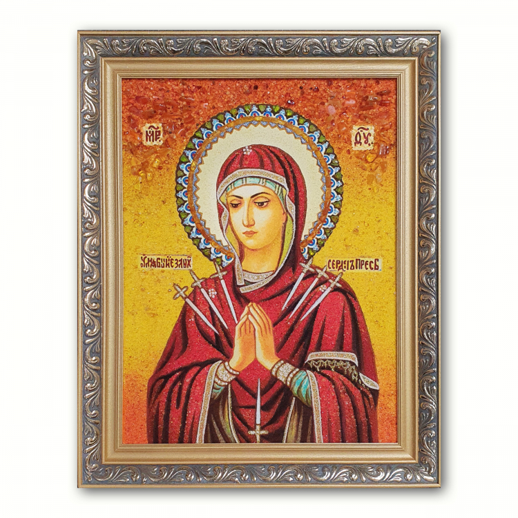 Ікона Пом'якшення злих сердець з бурштину