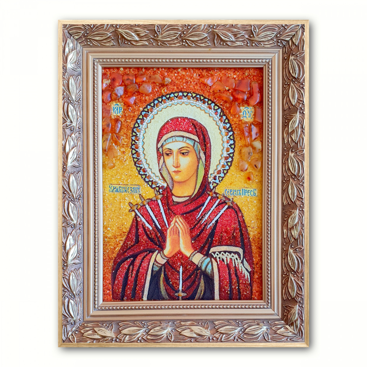 Ікона Пом'якшення злих сердець з бурштину