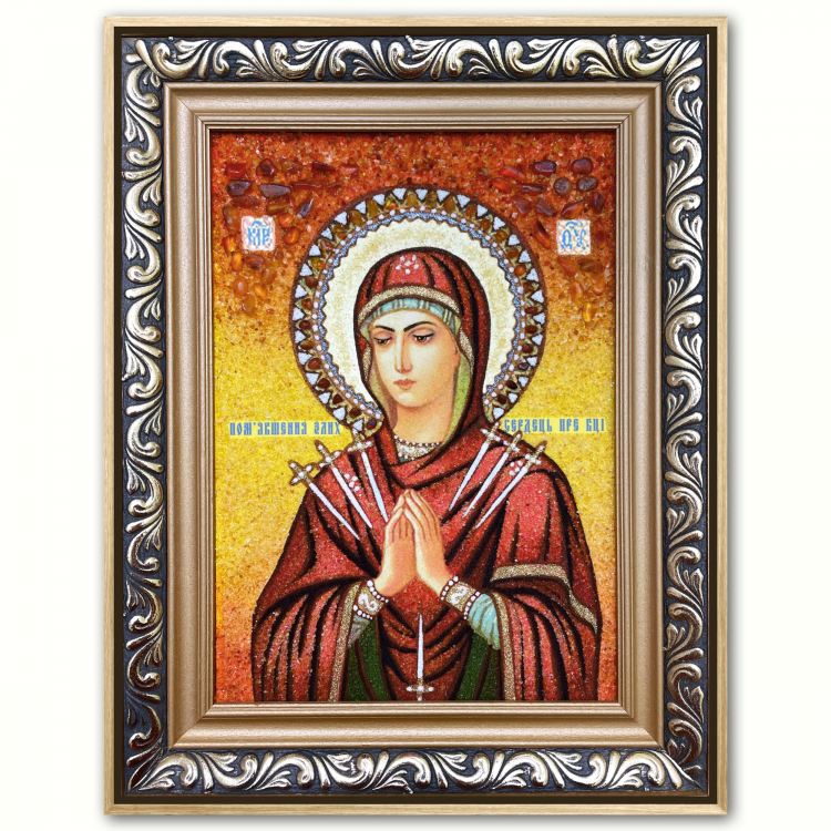 Ікона Пом'якшення злих сердець з бурштину