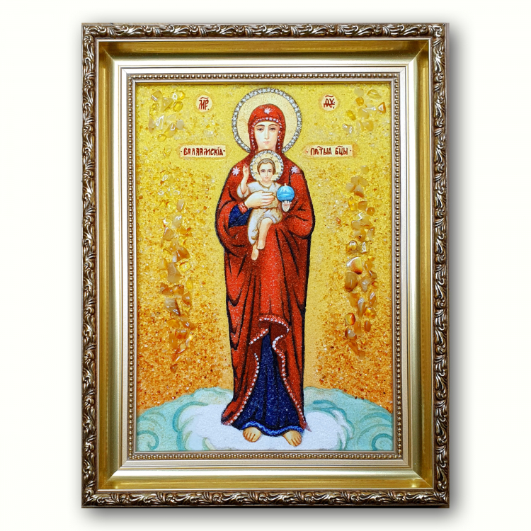 Ікона Валаамська Богородиця з бурштину