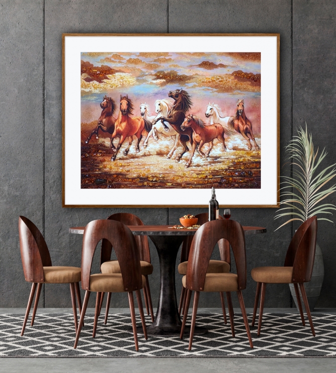 Картина Дикі коні з бурштину
