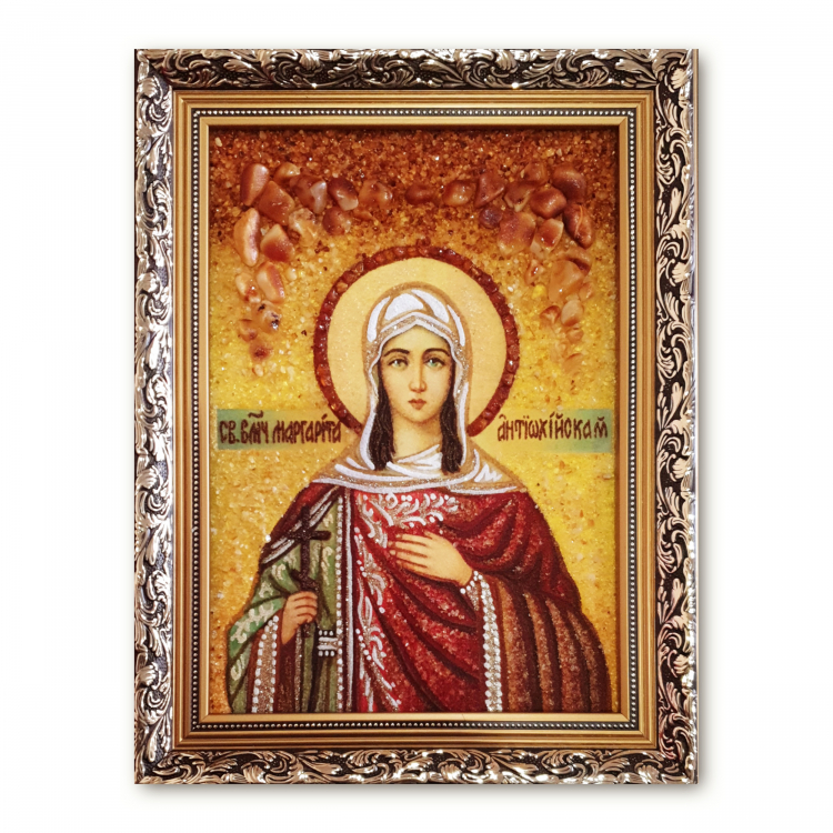 Ікона Марина Антіохійська  (Маргарита)  з бурштину