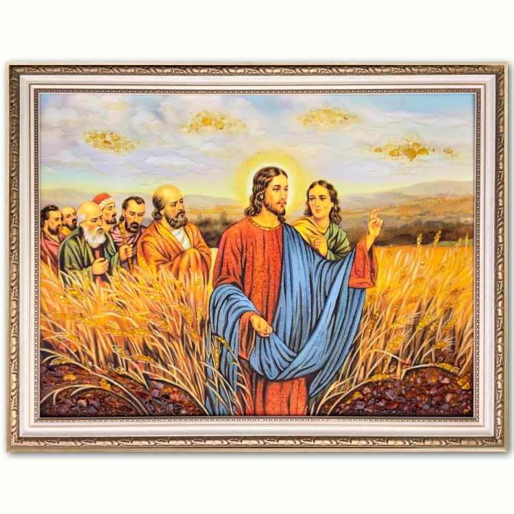 Ікона Ісус з апостолами в пшеничному полі з бурштину